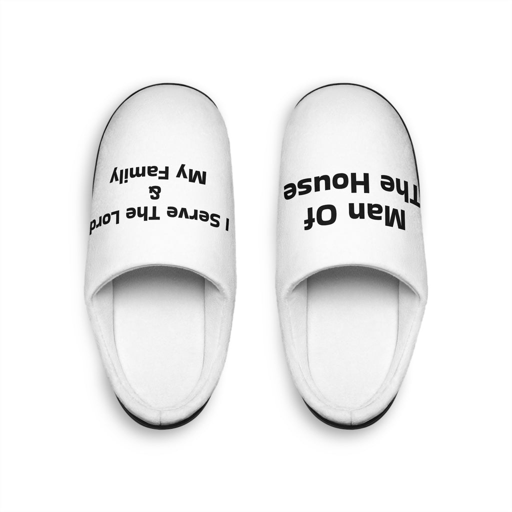 Men's Indoor Slippers — "Man of the House / I Serve the Lord & My Family" Cozy House Slip-Ons