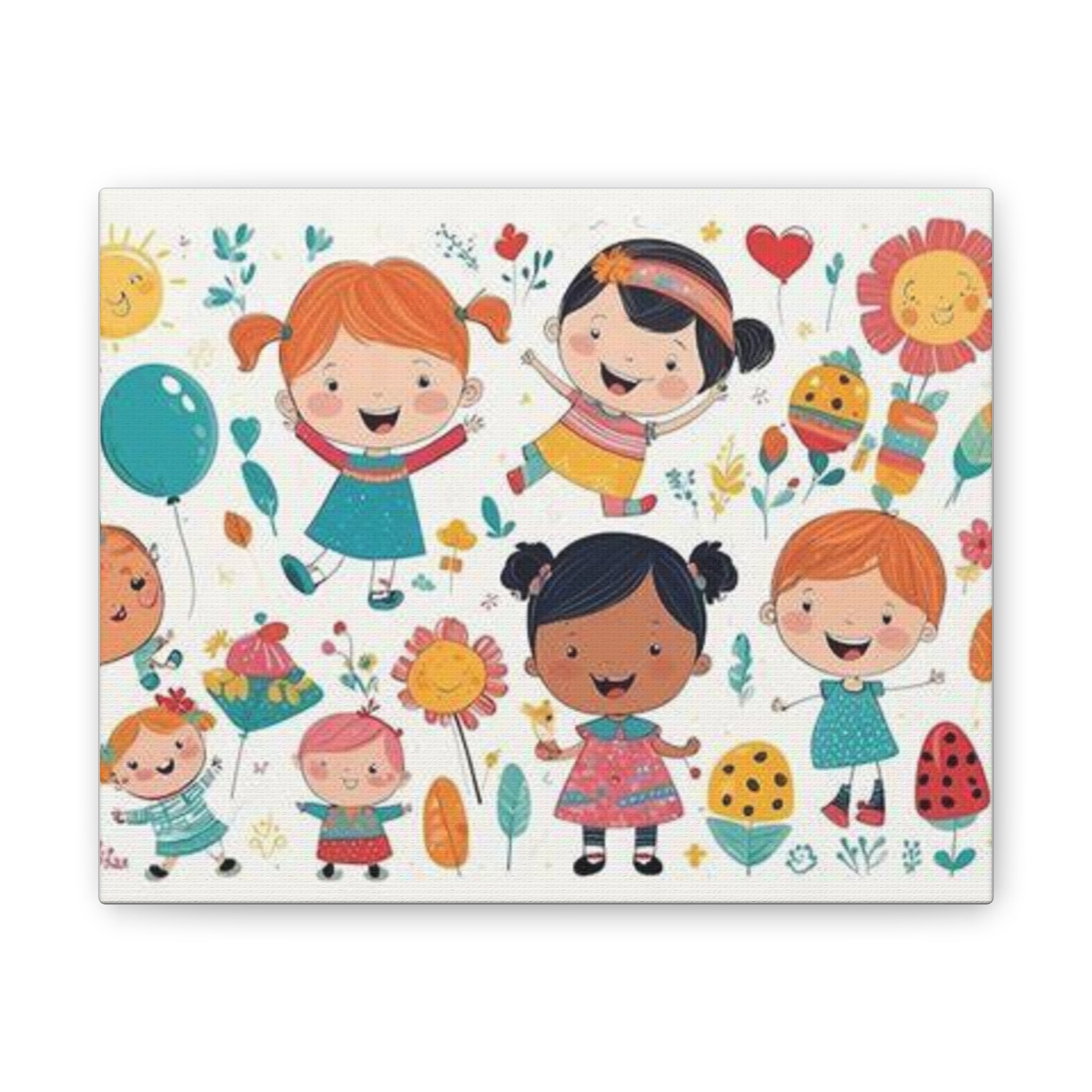 Kids Nursery Canvas Wall Art – Playful Diverse Children Illustration