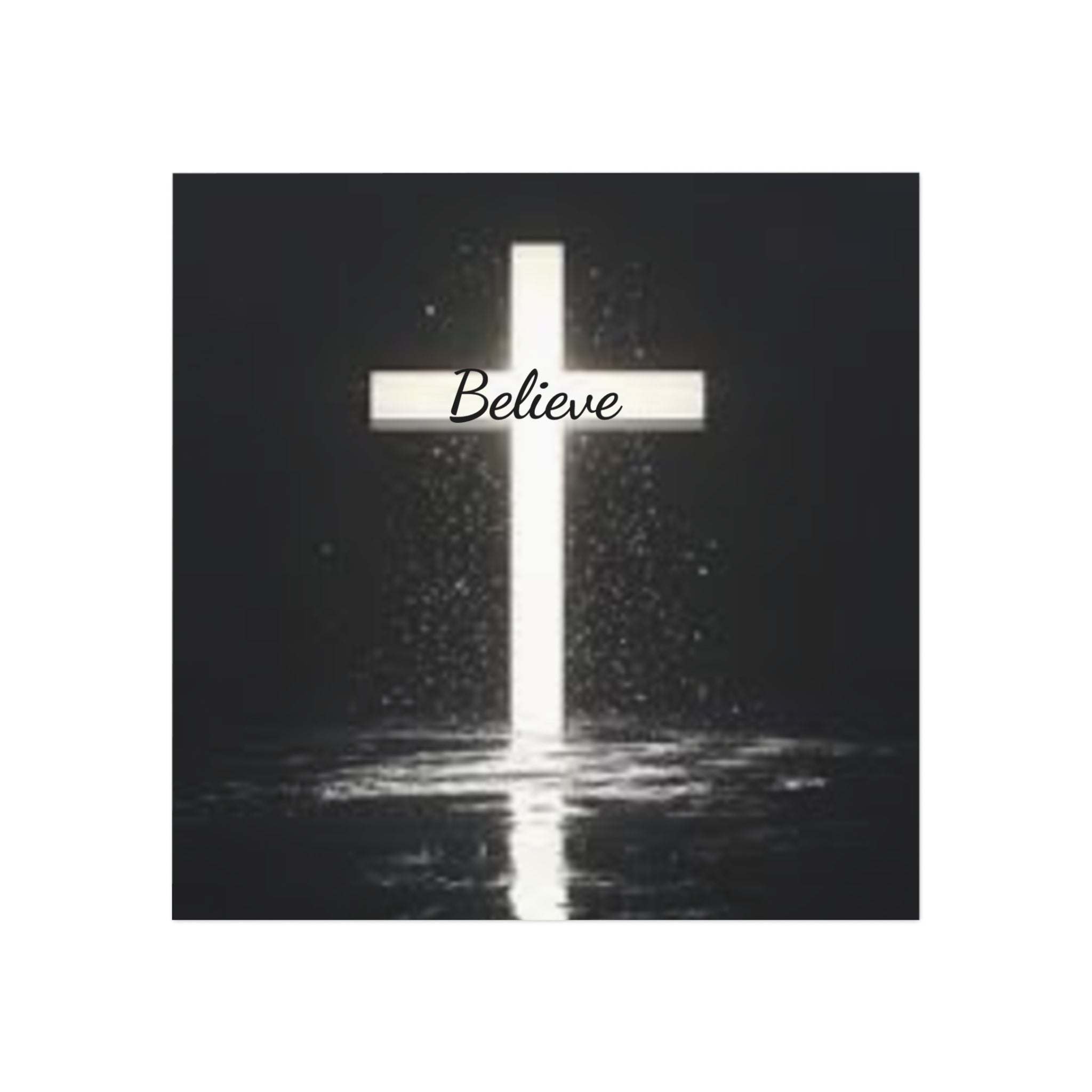 Believe Cross Square Magnet — Inspirational Christian Religious Fridge Magnet