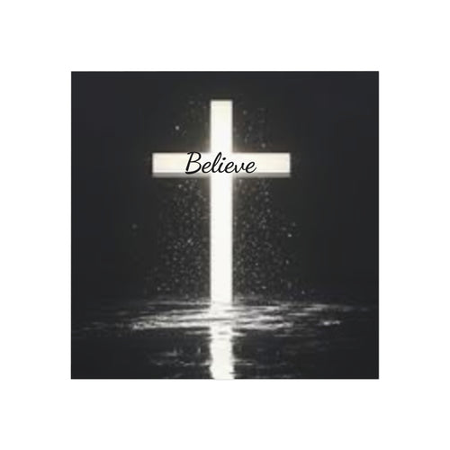 Believe Cross Square Magnet — Inspirational Christian Religious Fridge Magnet