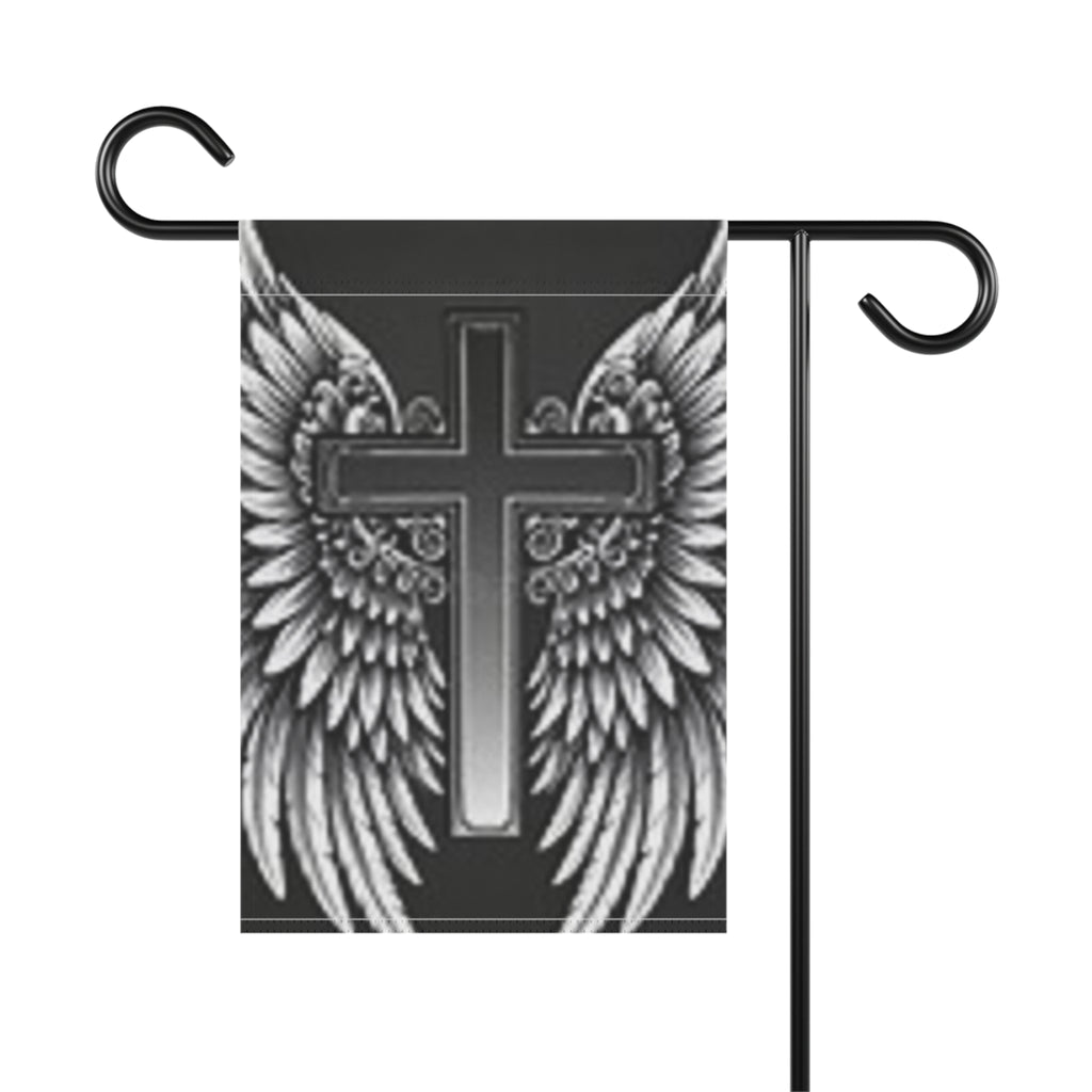 Faith Cross Garden Flag with Angel Wings — Outdoor House Banner for Memorials & Christian Decor