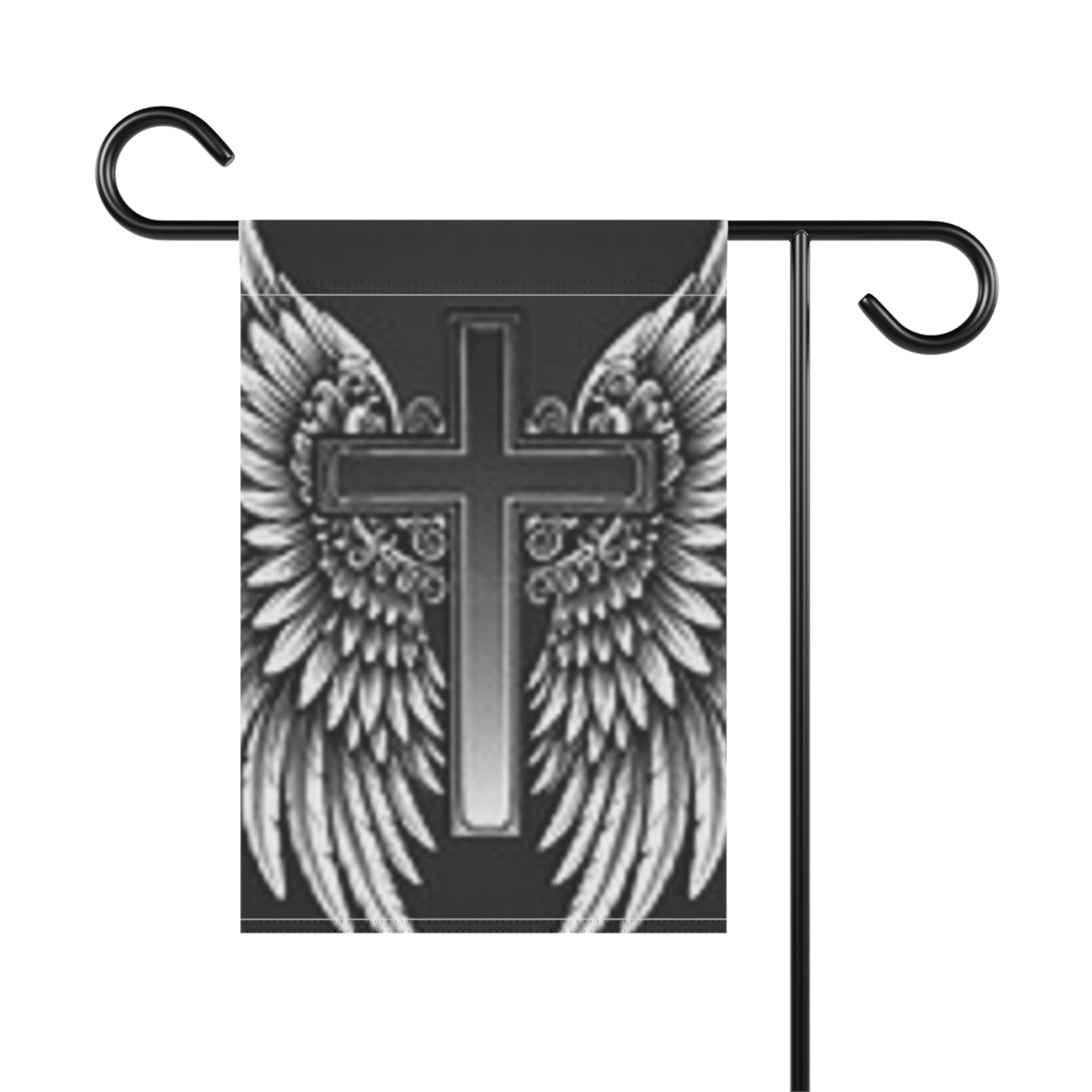 Faith Cross Garden Flag with Angel Wings — Outdoor House Banner for Memorials & Christian Decor