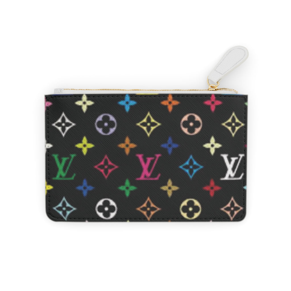 Mini Clutch Bag — Black Rainbow Monogram Coin Pouch