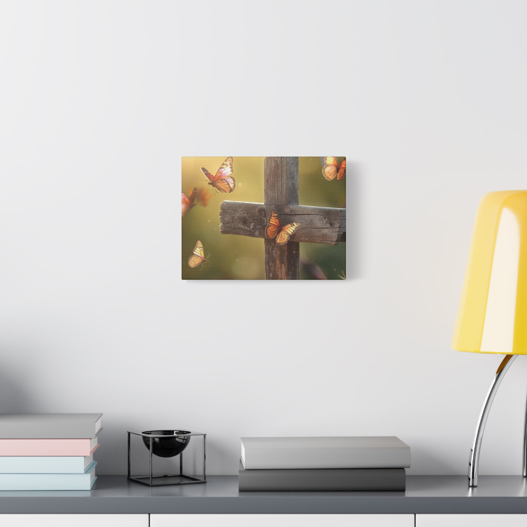 Butterfly Cross Canvas Wall Art – Christian Faith Decor, Inspirational Memorial Print