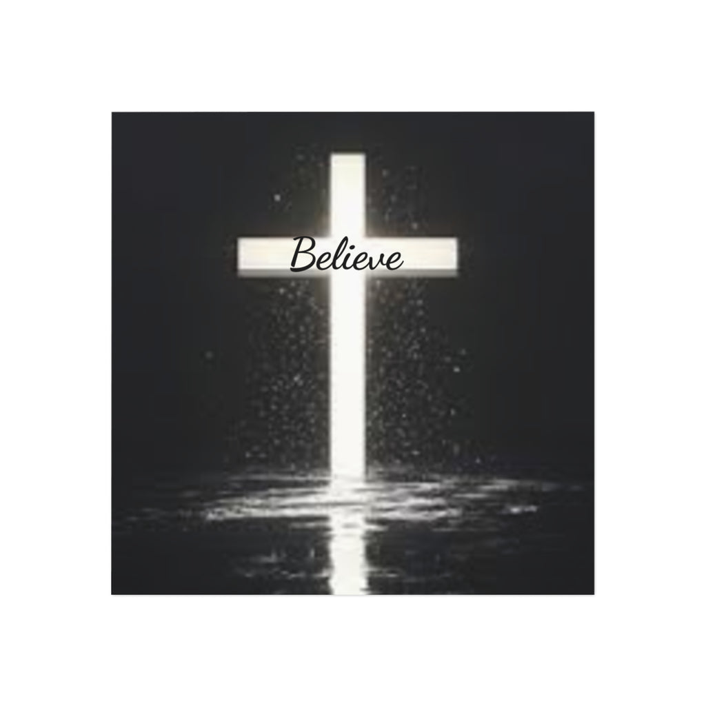 Believe Cross Square Magnet — Inspirational Christian Religious Fridge Magnet