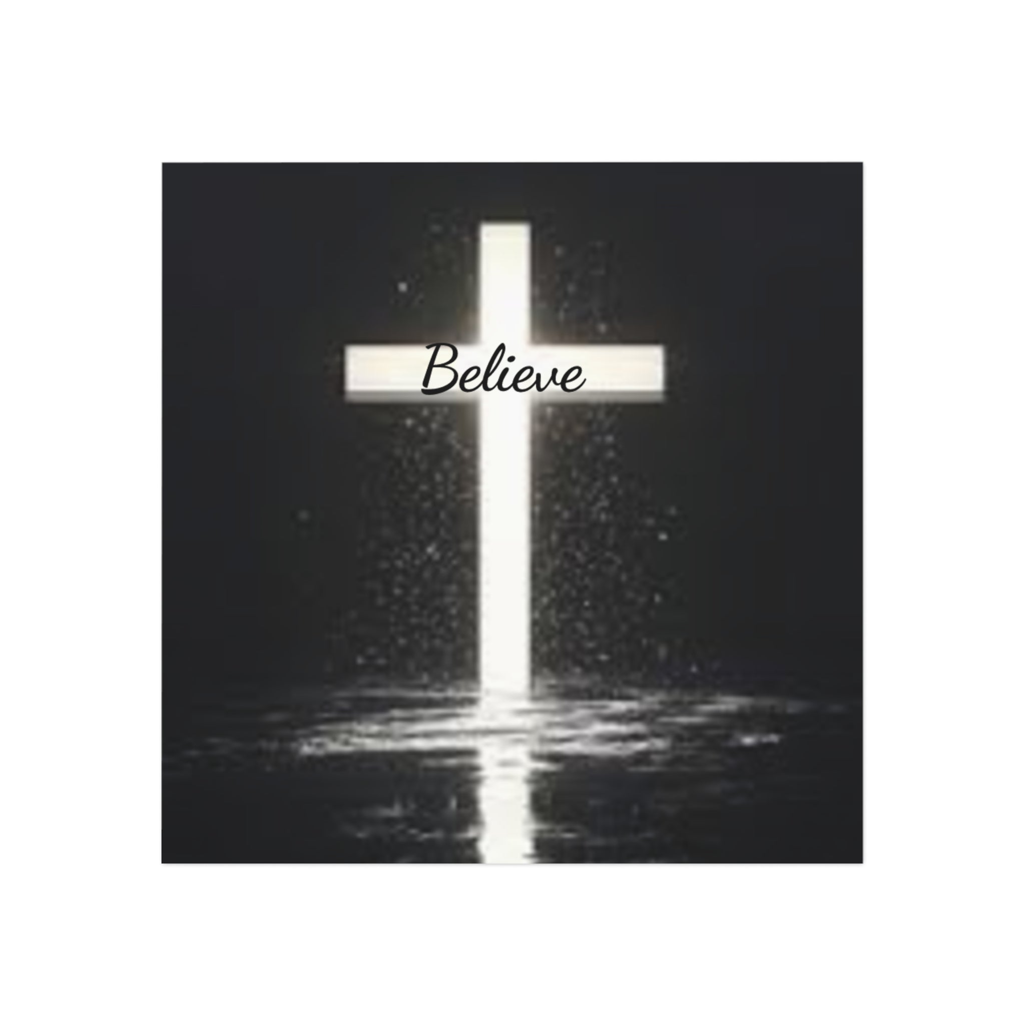 Believe Cross Square Magnet — Inspirational Christian Religious Fridge Magnet
