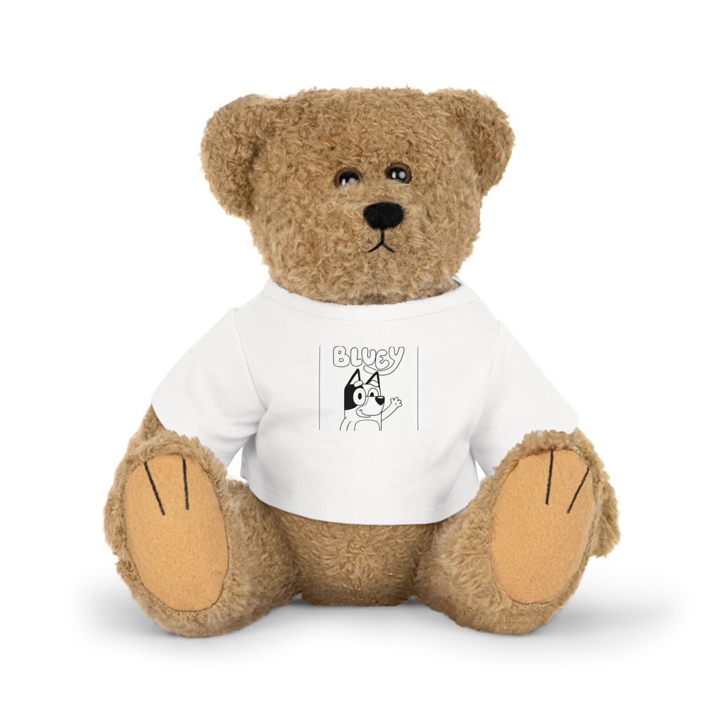 Plush Toy — Cute 'Bluey' Cartoon Bear in T‑Shirt, Soft Stuffed Animal Gift for Kids