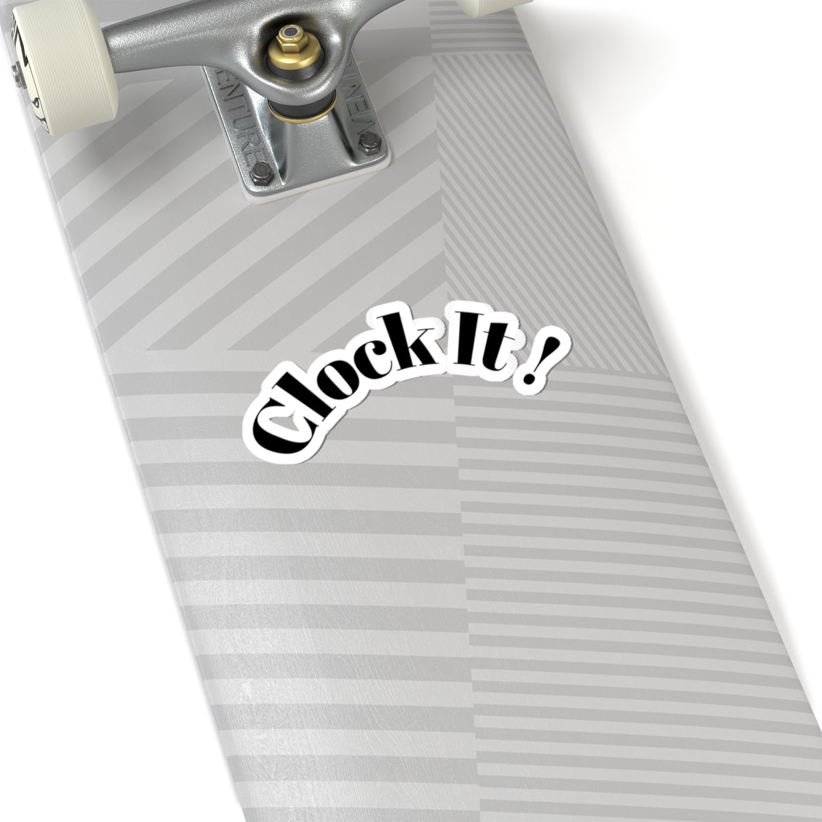 Clock It! Kiss-Cut Sticker — Retro Curved Typography Laptop Decal