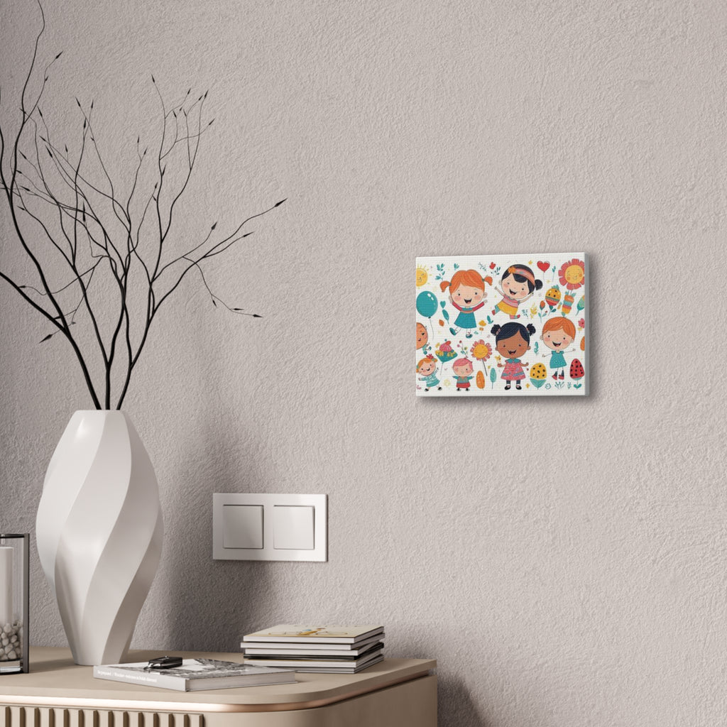 Kids Nursery Canvas Wall Art – Playful Diverse Children Illustration