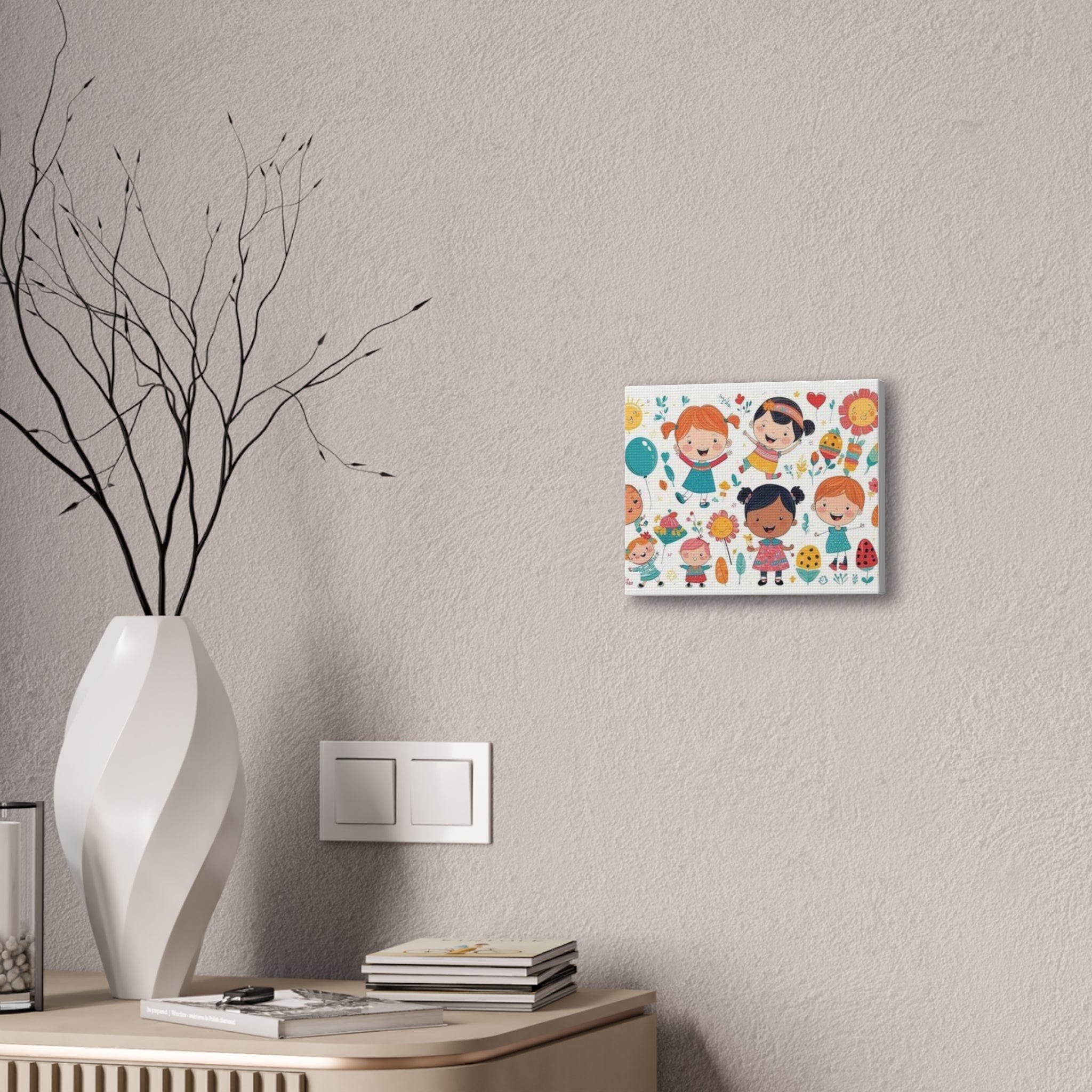 Kids Nursery Canvas Wall Art – Playful Diverse Children Illustration