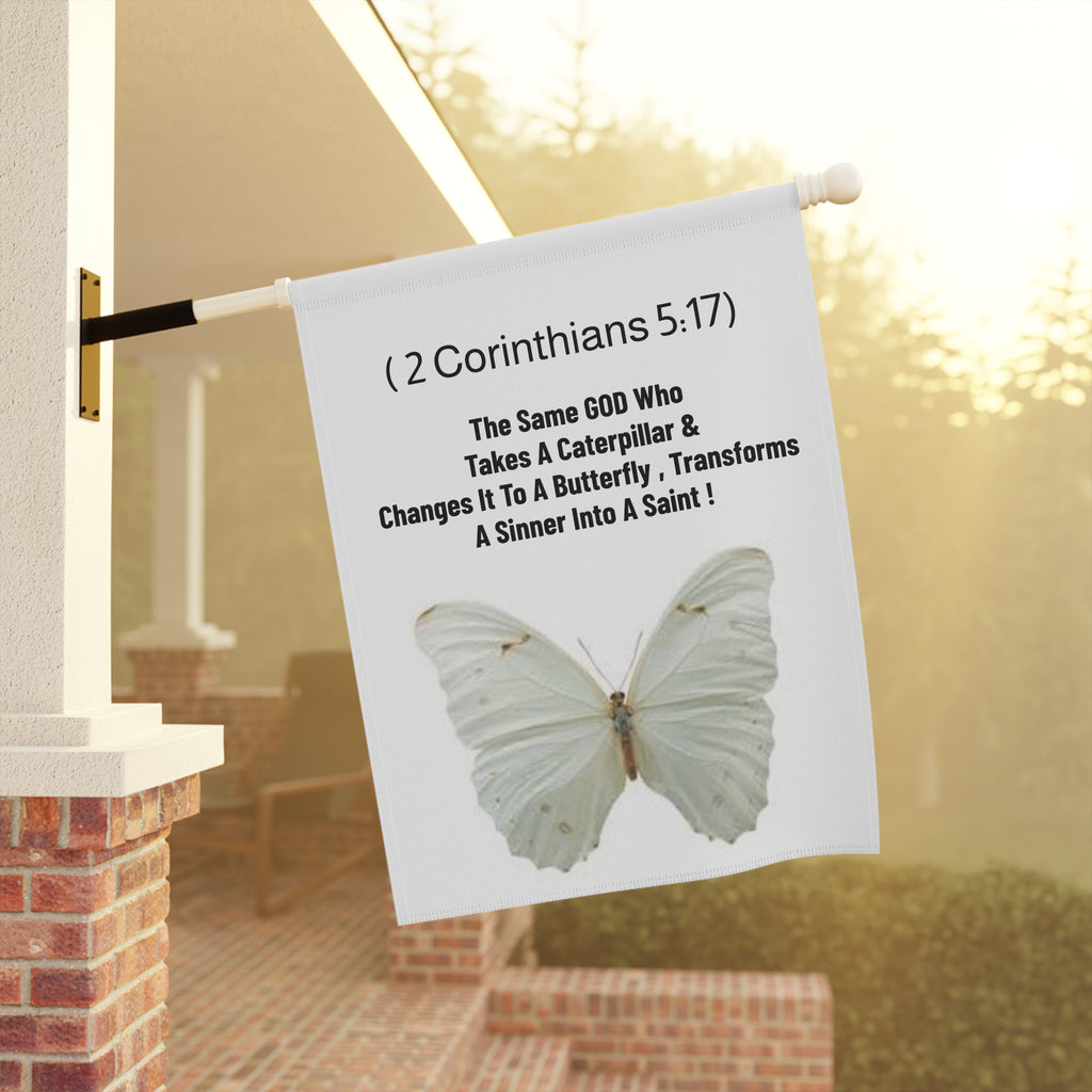2 Corinthians 5:17 Butterfly Garden Flag — Christian Inspirational Garden Banner