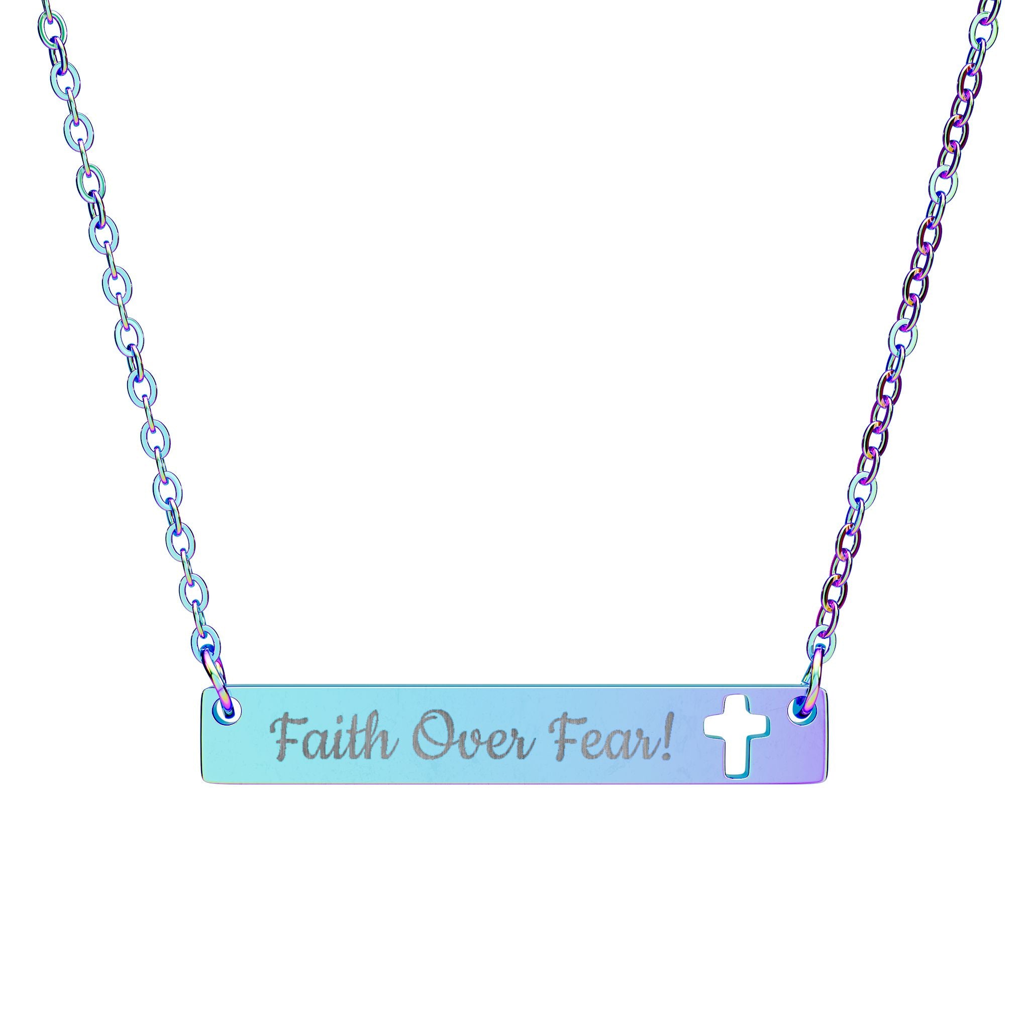 Faith Over Fear Cutout Cross Bar Necklace