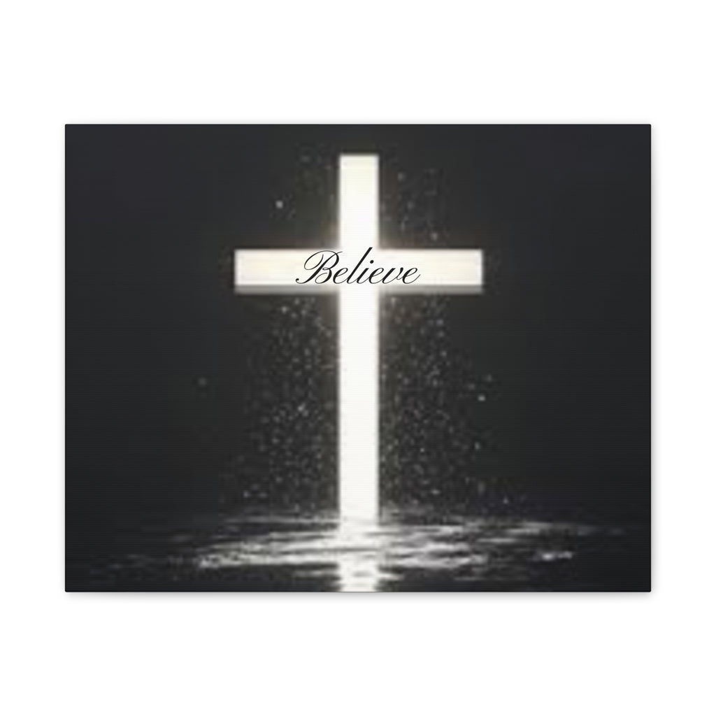 Believe Cross Canvas Wall Art – Inspirational Christian Canvas Print