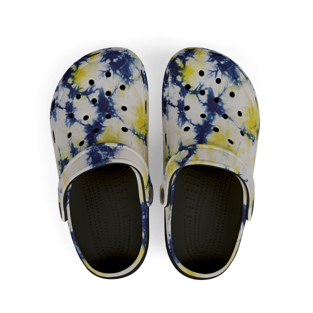 Kids Tie-Dye EVA Foam Clogs — Yellow & Navy Comfortable Garden Shoes