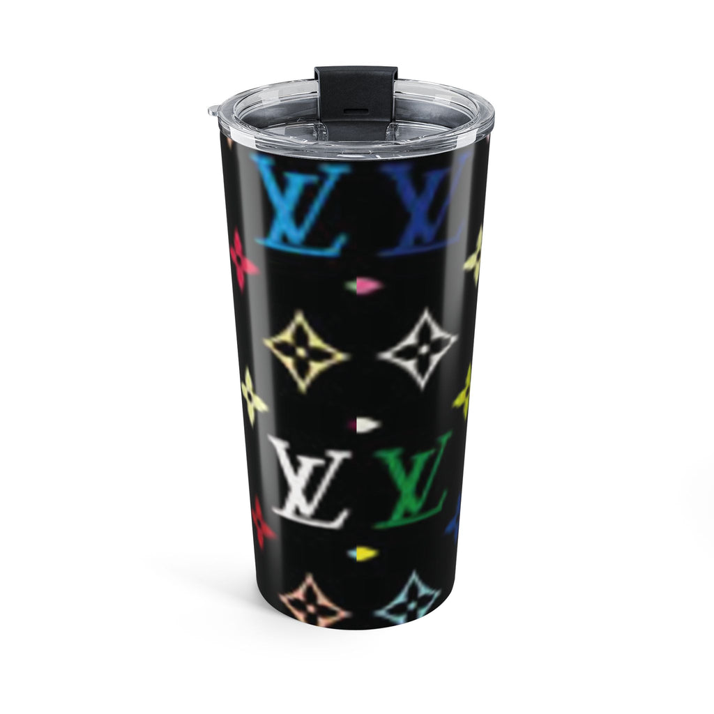 20oz Designer-Inspired Travel Tumbler — Black Rainbow Monogram