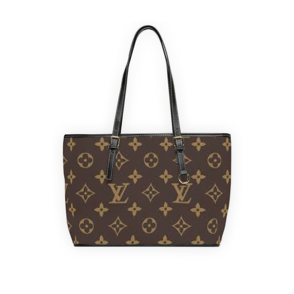 Monogram PU Leather Shoulder Bag - Classic Brown LV Pattern Tote