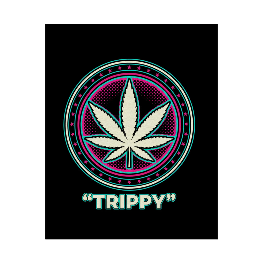 Psychedelic Cannabis Poster – "TRIPPY" Retro Leaf Wall Art