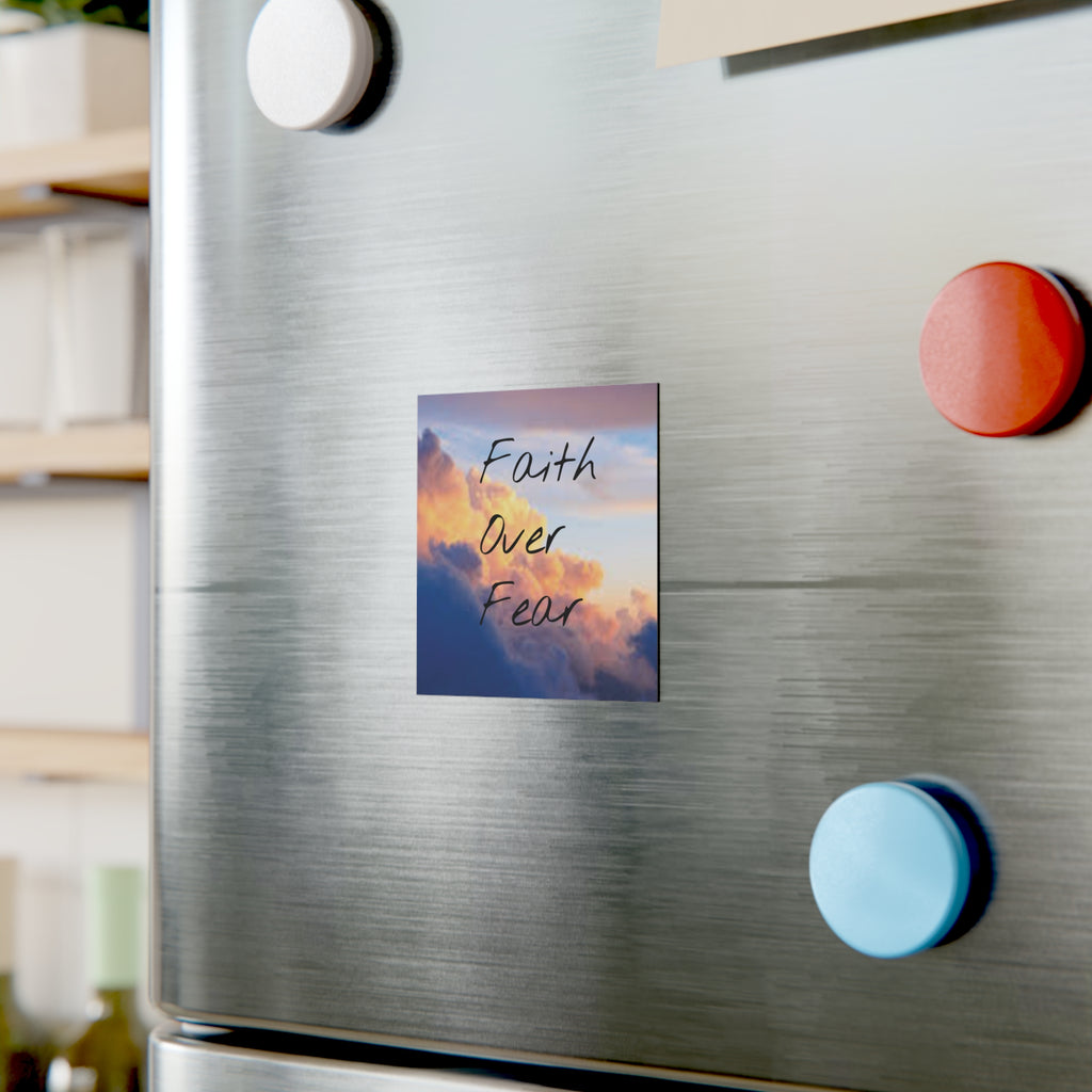 Faith Over Fear Square Magnet — Inspirational Cloud Quote Magnet