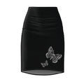 Black Pencil Skirt with White Butterfly Print — Women's Elegant Floral Office Skirt