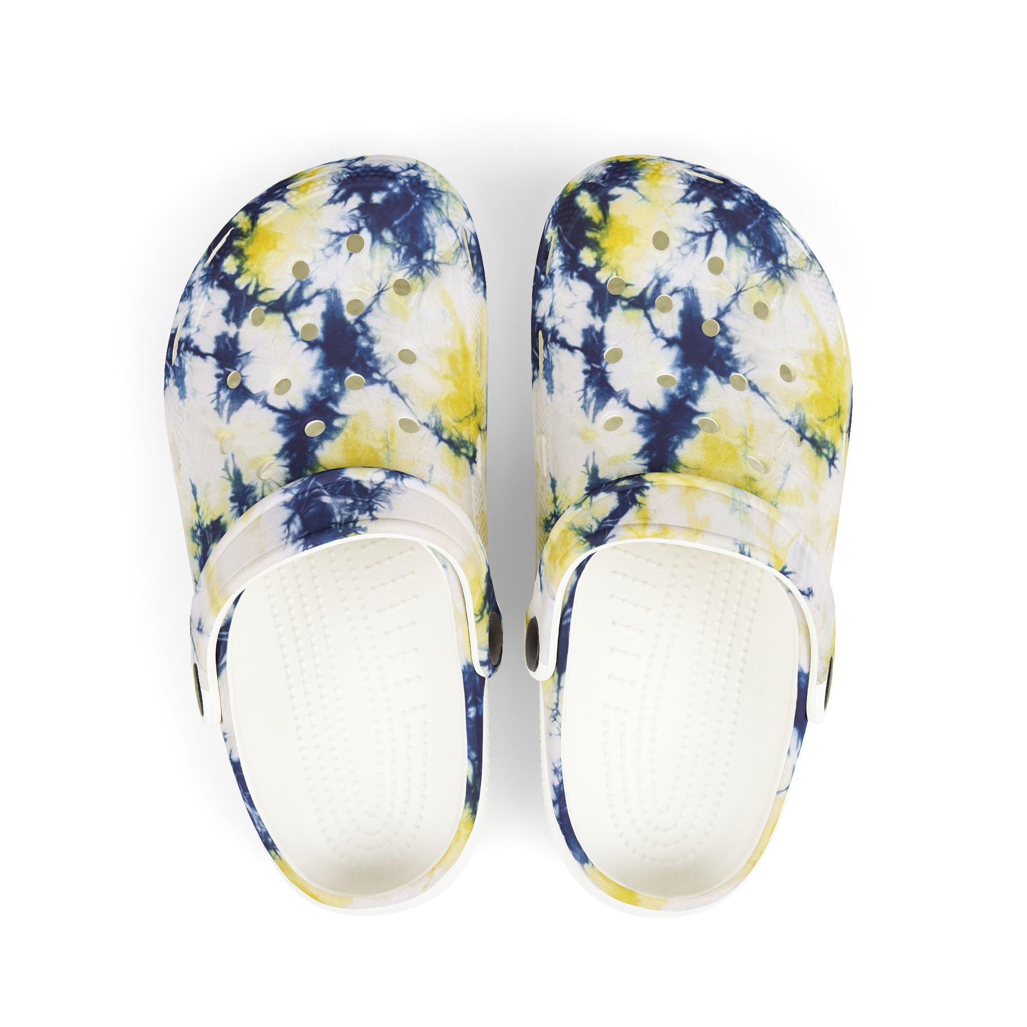 Kids Tie-Dye EVA Foam Clogs — Yellow & Navy Comfortable Garden Shoes