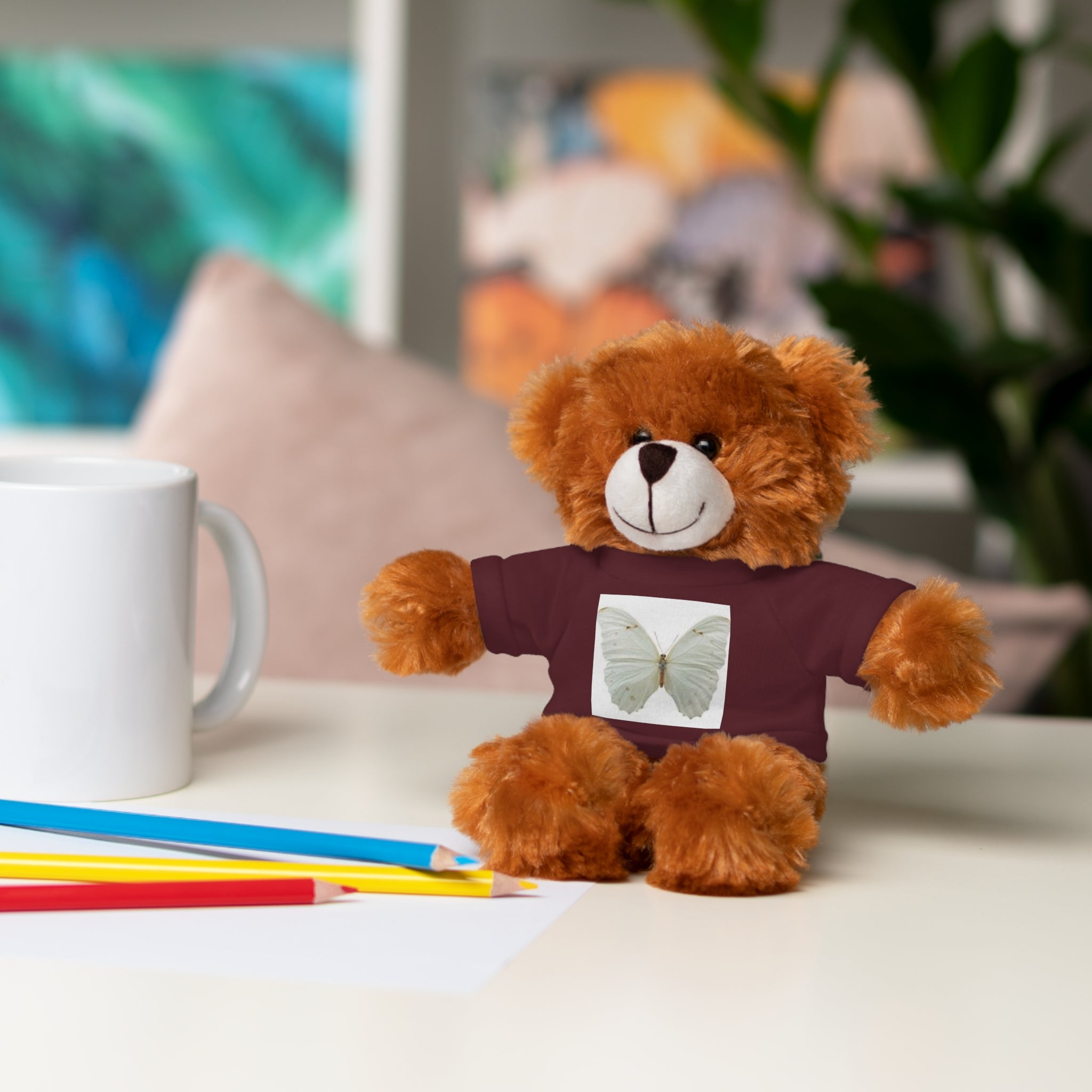 Plush Teddy Bear with Butterfly Tee — Soft Stuffed Animal Gift