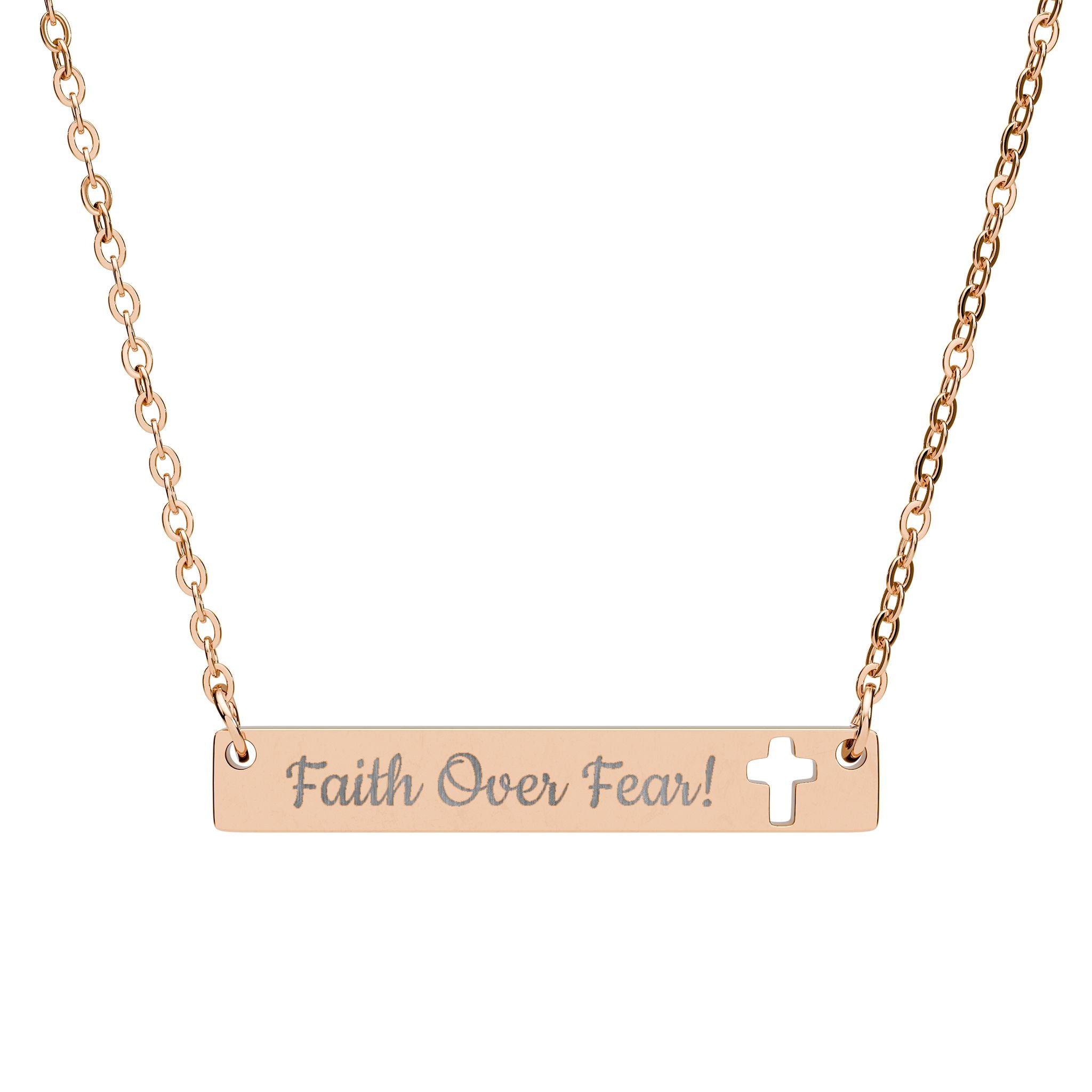 Faith Over Fear Cutout Cross Bar Necklace