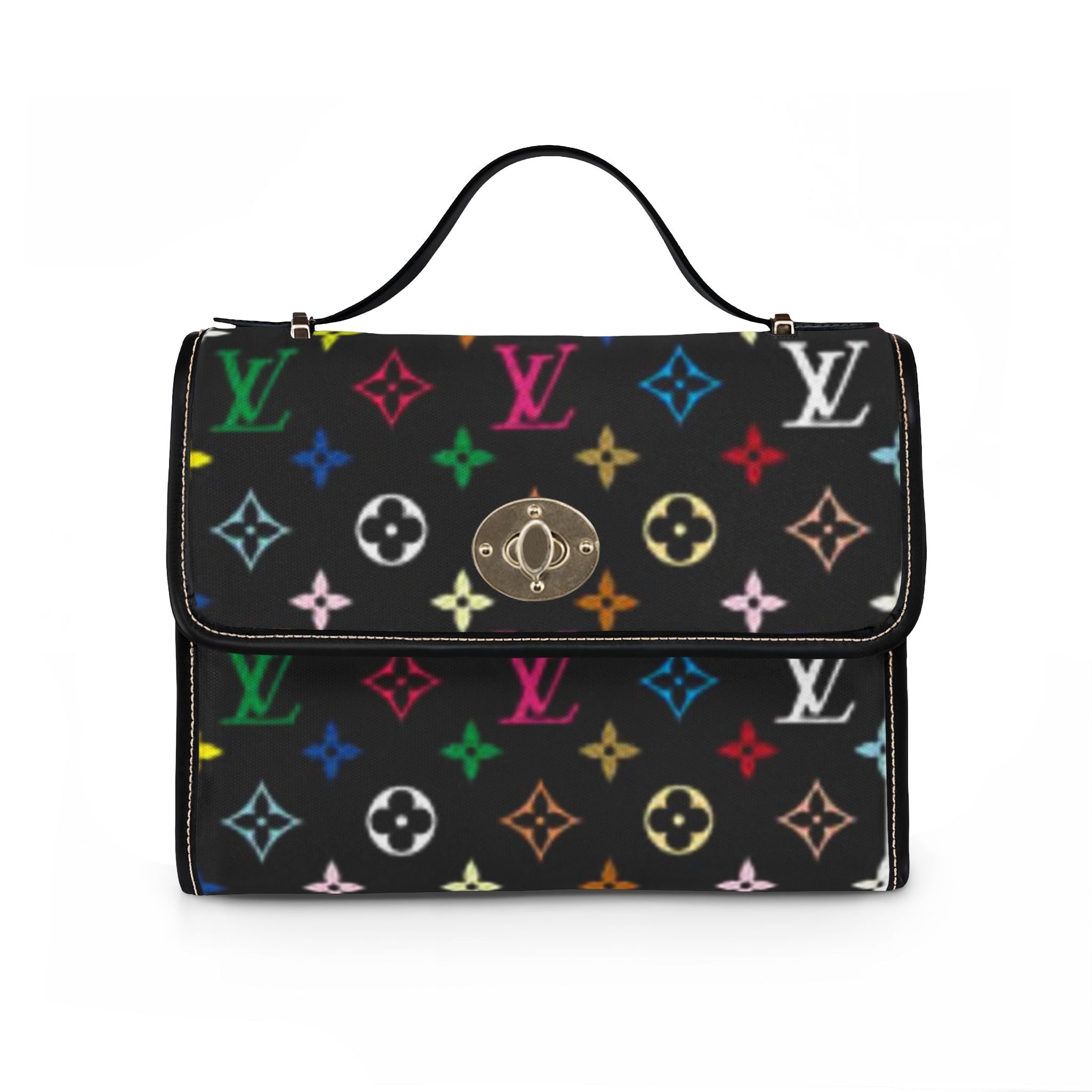Designer-Inspired Canvas Handbag — Multicolor Monogram Waterproof Bag