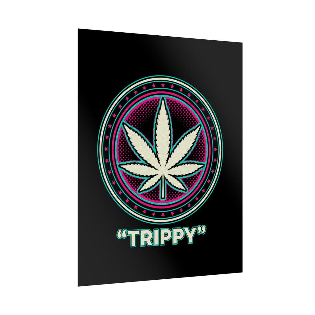Psychedelic Cannabis Poster – "TRIPPY" Retro Leaf Wall Art