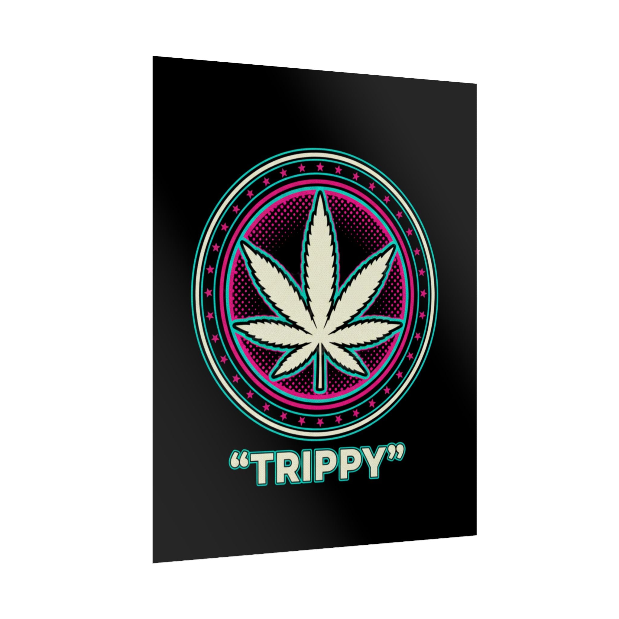 Psychedelic Cannabis Poster – "TRIPPY" Retro Leaf Wall Art