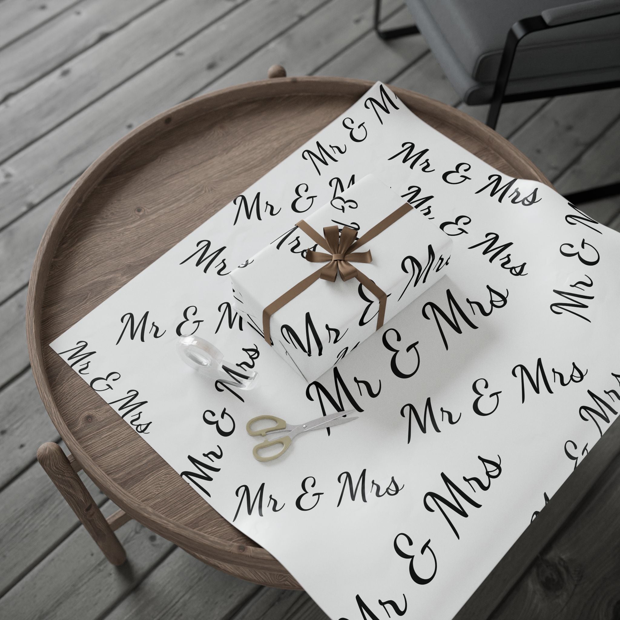 Monochrome Handwritten "Merry" Wrapping Paper Roll