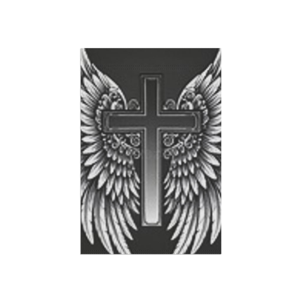 Faith Cross Garden Flag with Angel Wings — Outdoor House Banner for Memorials & Christian Decor