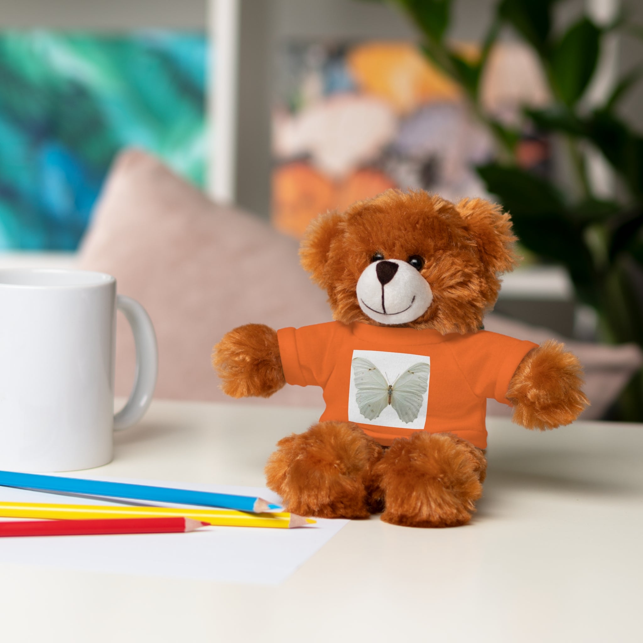 Plush Teddy Bear with Butterfly Tee — Soft Stuffed Animal Gift