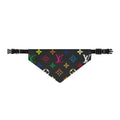 Designer-Inspired Clip-On Pet Bandana — Multicolor Monogram on Black