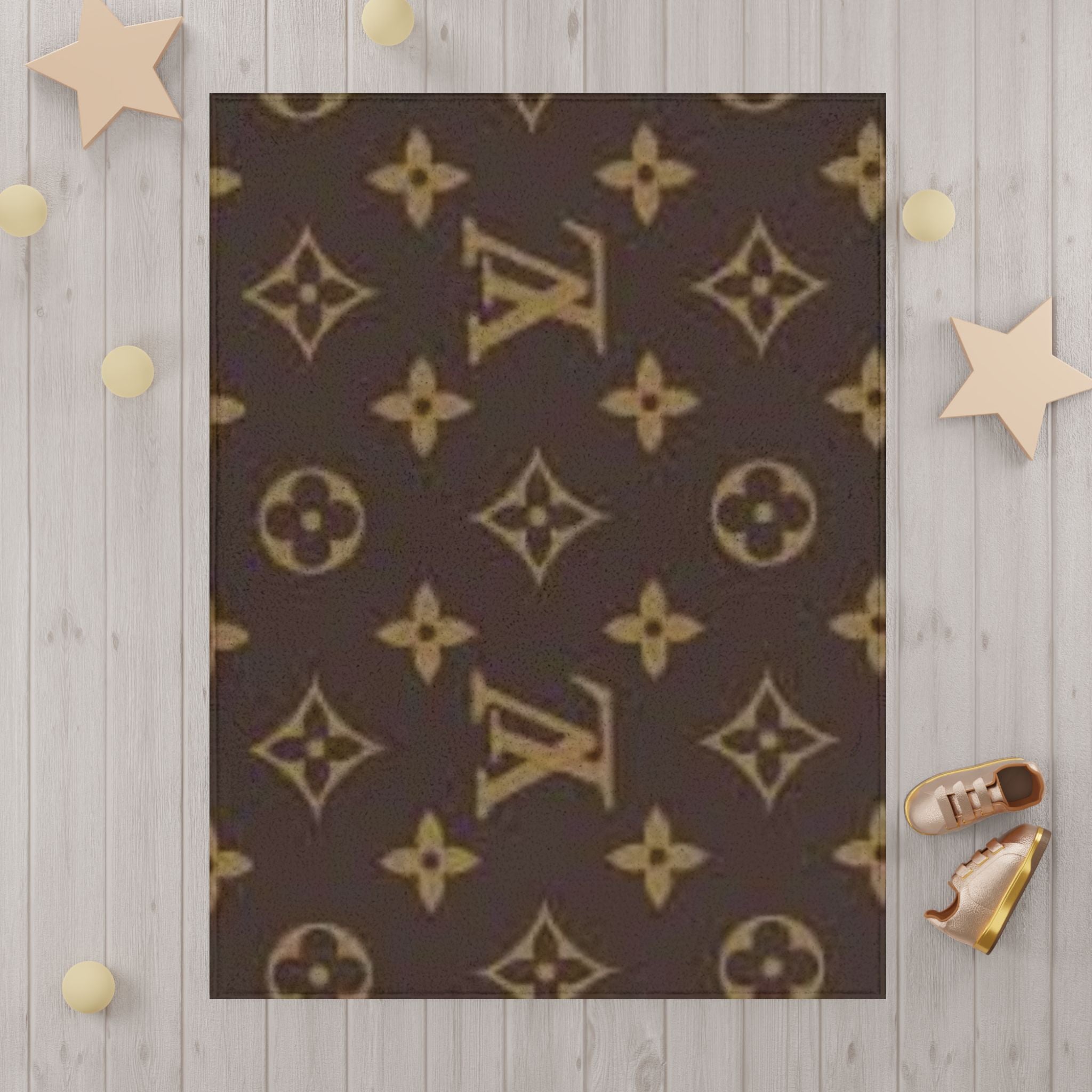 Toddler Blanket - Luxe Monogram Brown Pattern Plush Baby Throw