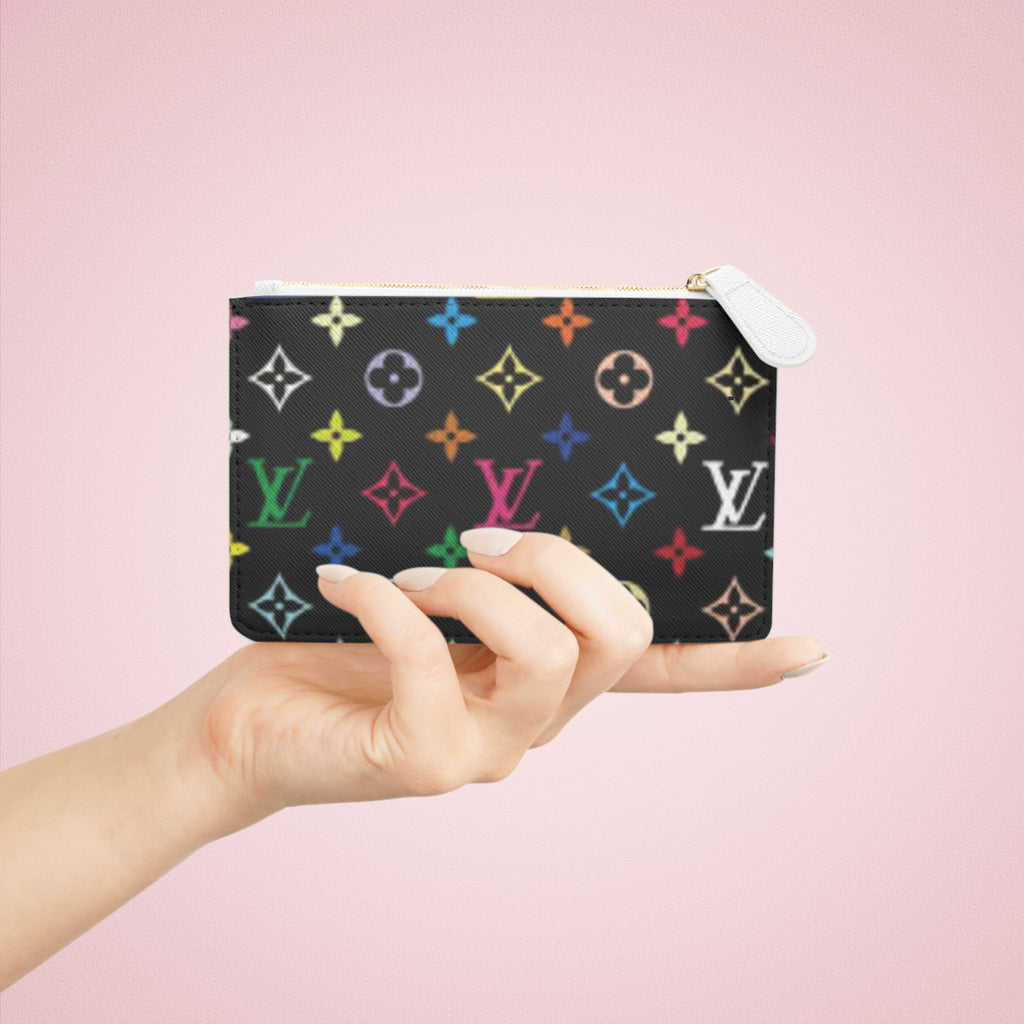 Mini Clutch Bag — Black Rainbow Monogram Coin Pouch