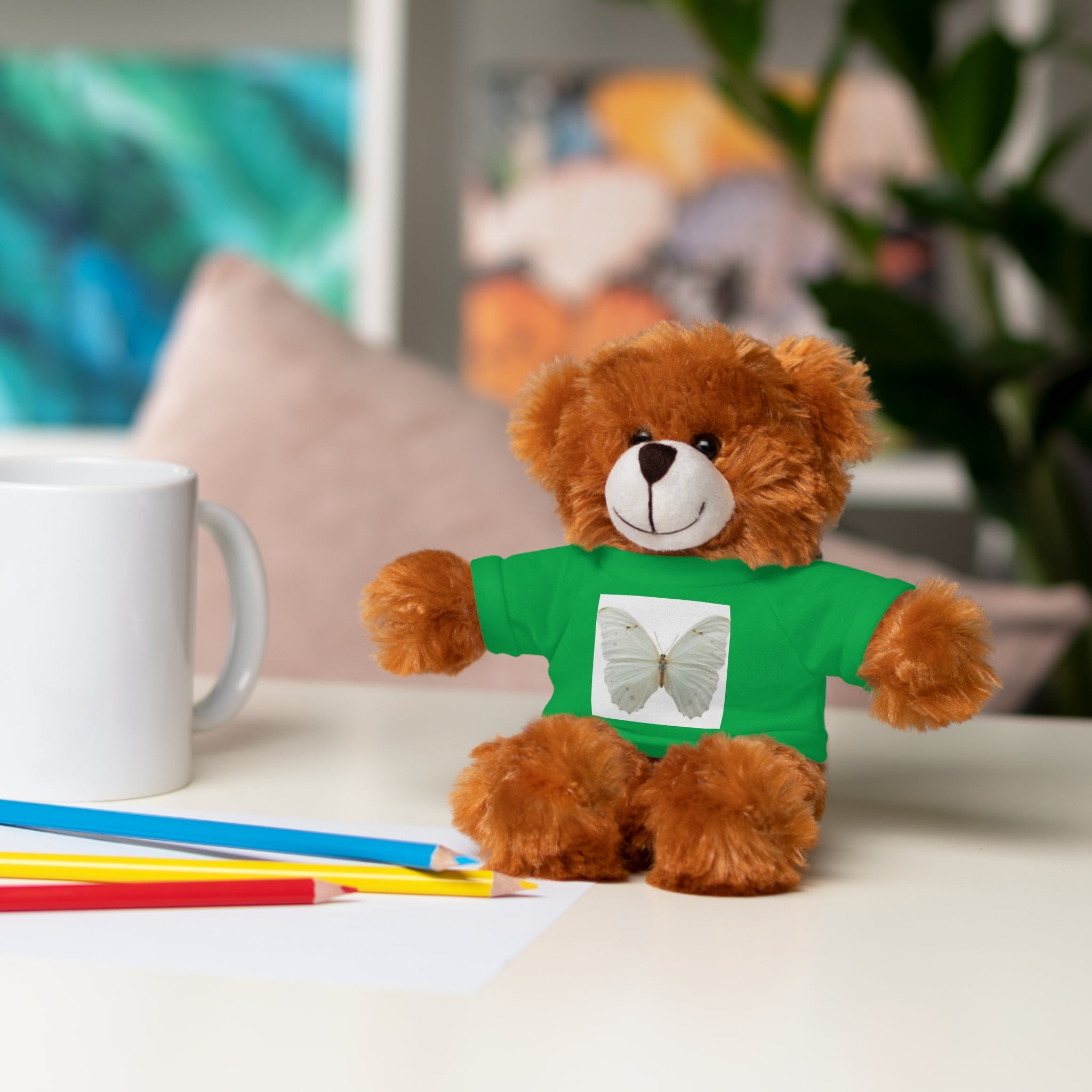 Plush Teddy Bear with Butterfly Tee — Soft Stuffed Animal Gift