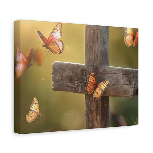 Butterfly Cross Canvas Wall Art – Christian Faith Decor, Inspirational Memorial Print