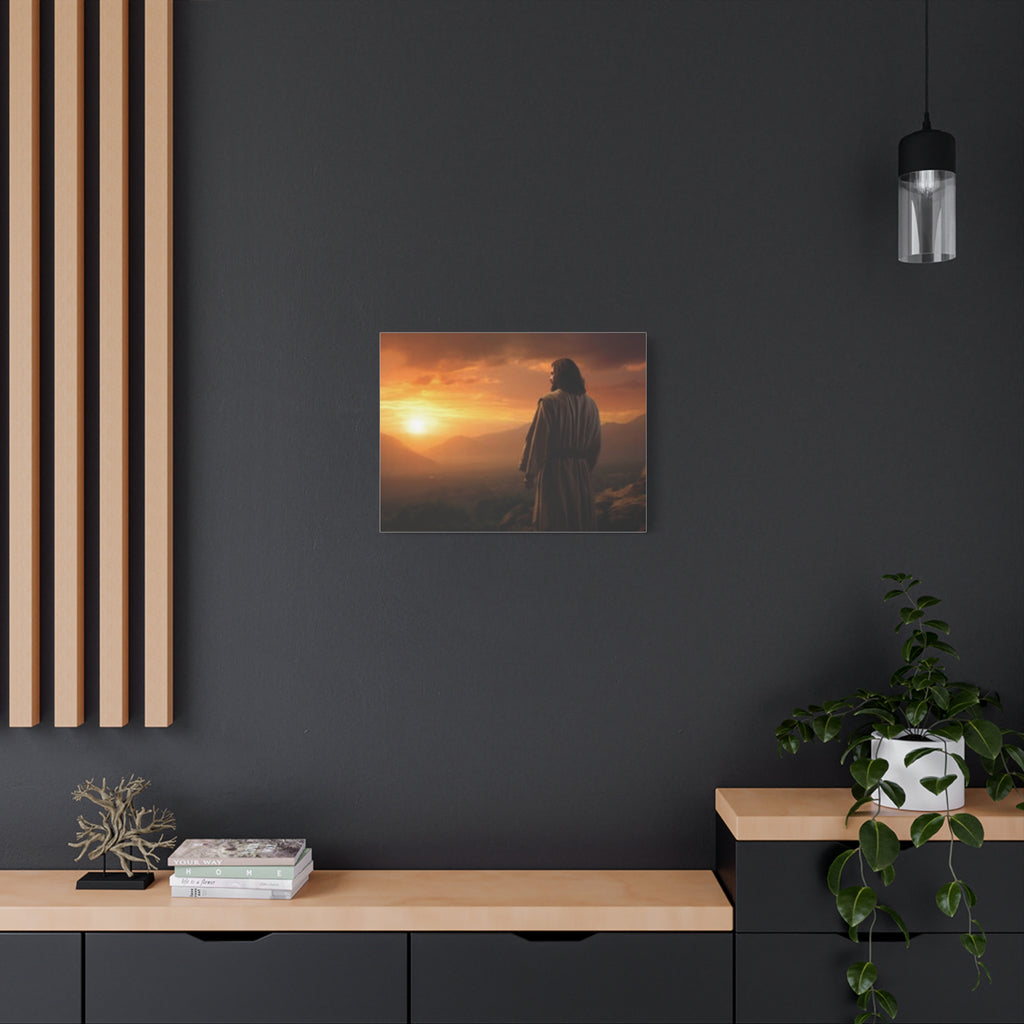 Inspirational Jesus Sunrise Matte Canvas Print — Religious Wall Art for Home & Church