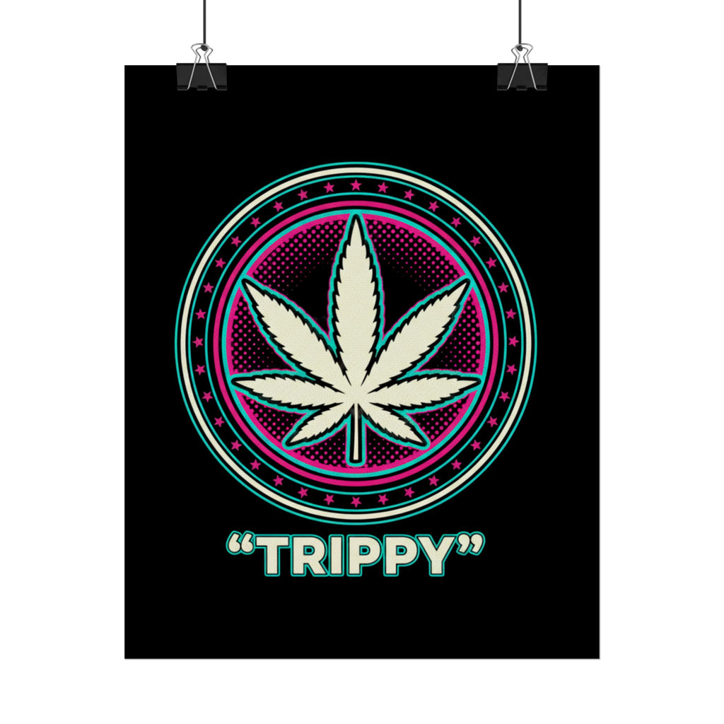 Psychedelic Cannabis Poster – "TRIPPY" Retro Leaf Wall Art
