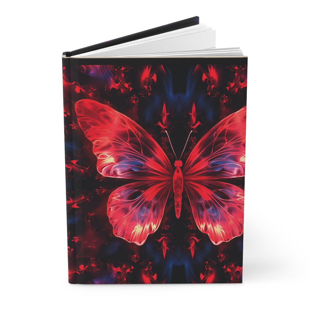 Butterfly Hardcover Journal — Neon Red & Blue Fantasy Notebook for Writing, Art, Gifts