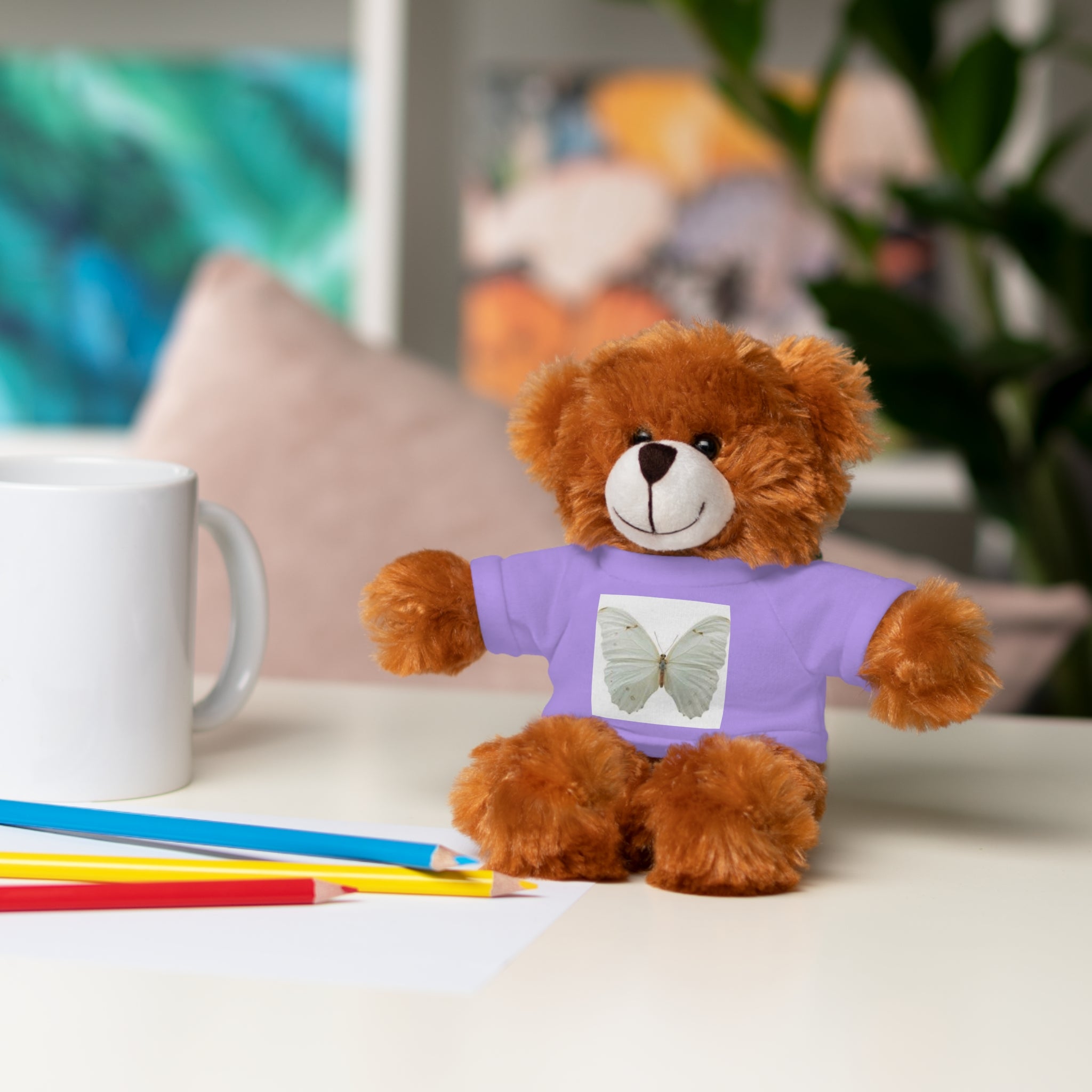 Plush Teddy Bear with Butterfly Tee — Soft Stuffed Animal Gift