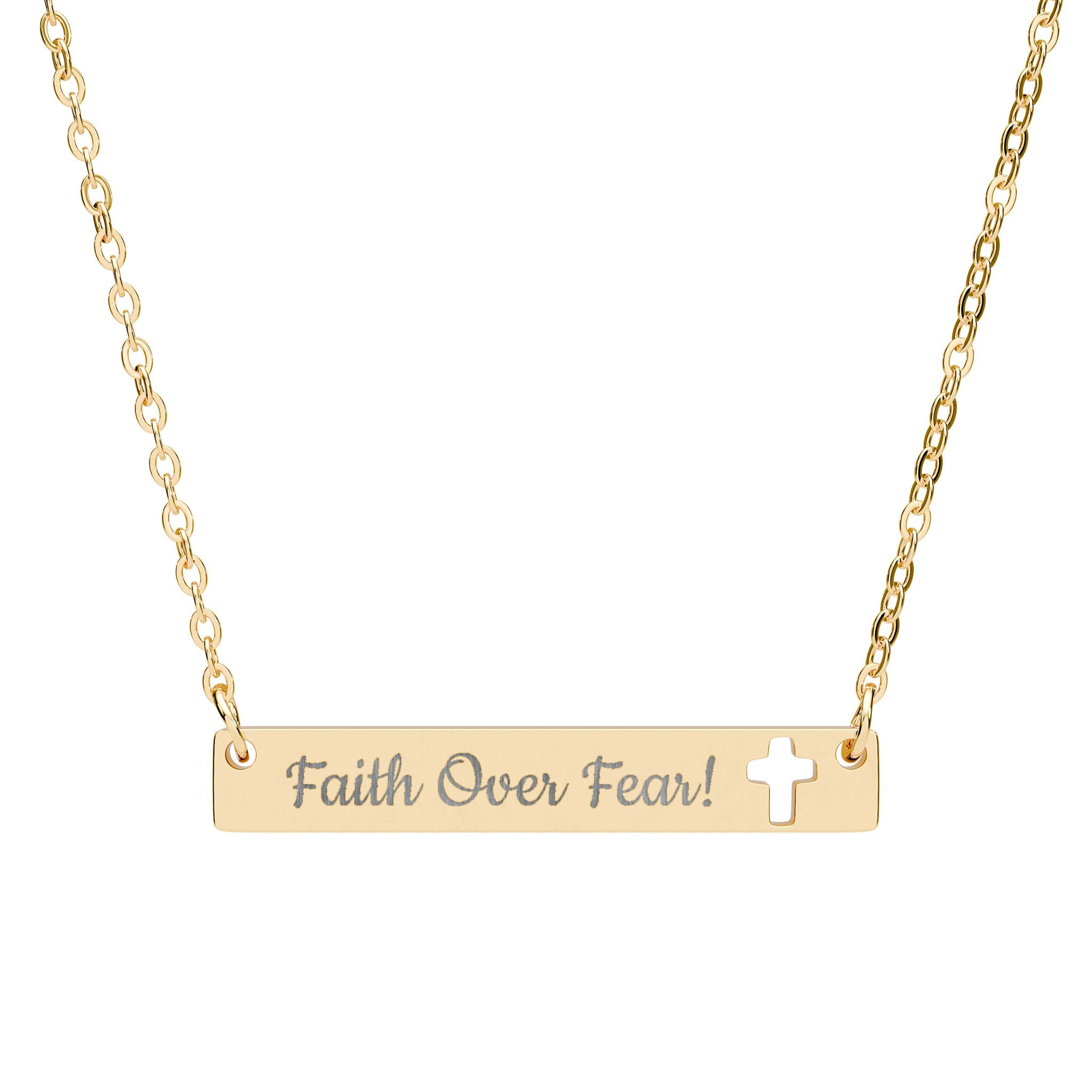 Faith Over Fear Cutout Cross Bar Necklace