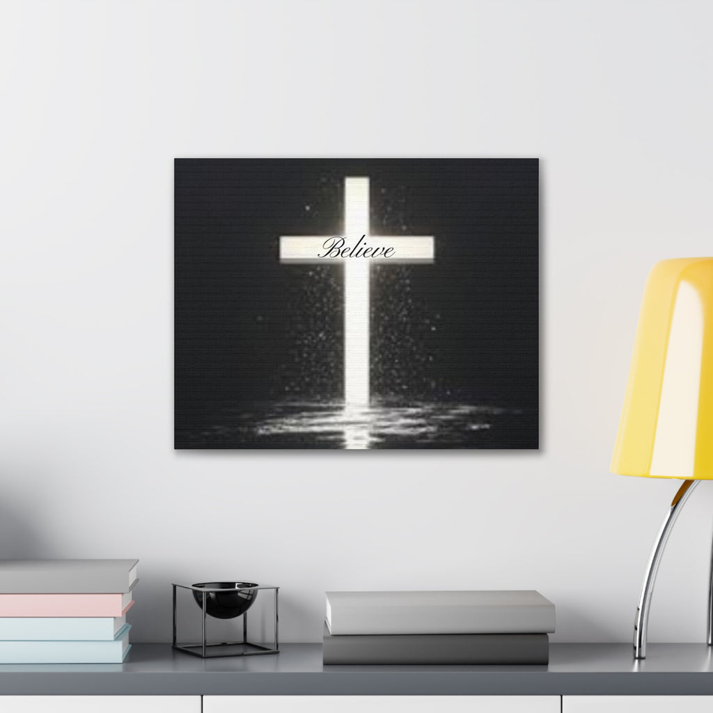 Believe Cross Canvas Wall Art – Inspirational Christian Canvas Print