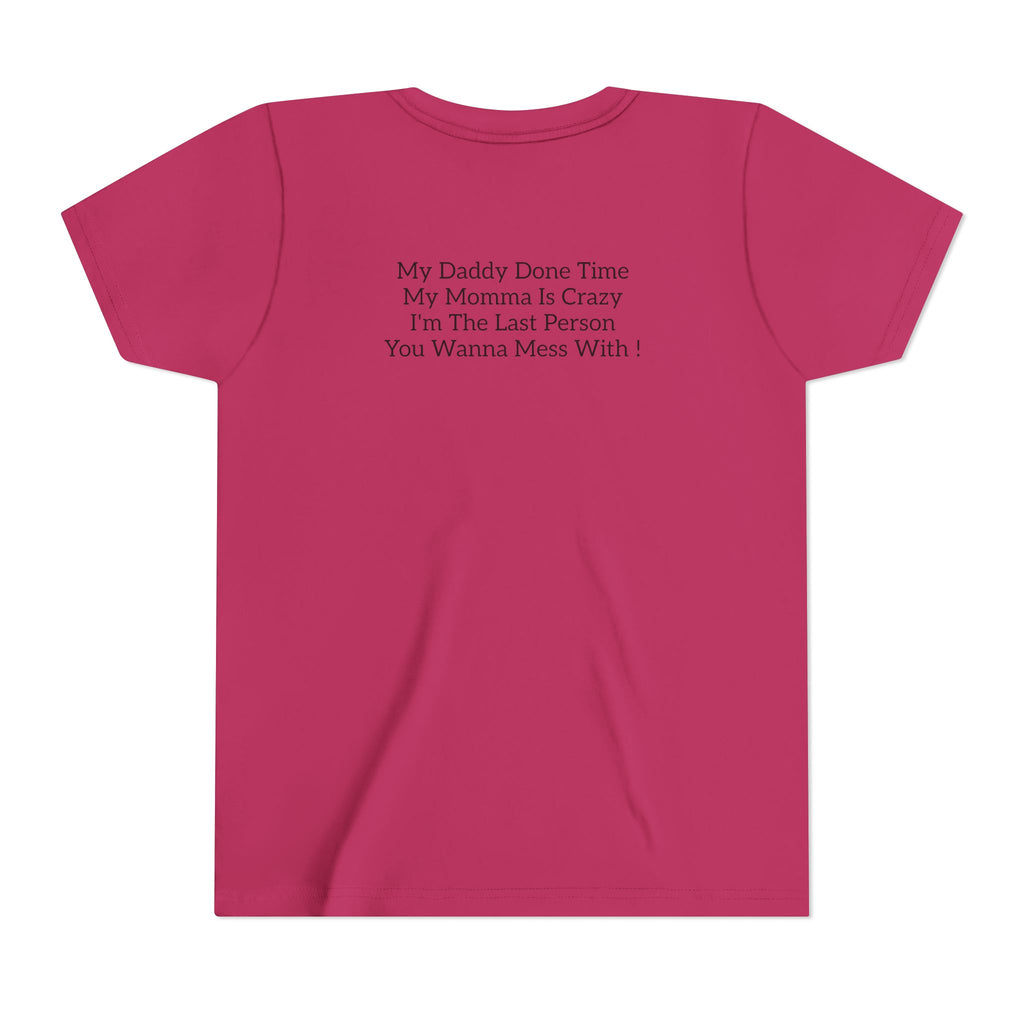 Youth Tee "Caution..." Back Quote — Protective Family Message Shirt