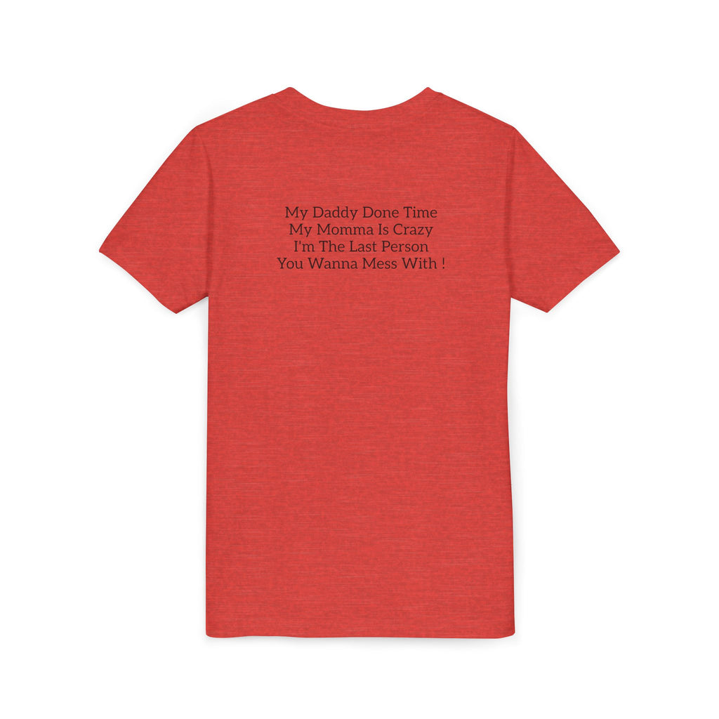 Youth Tee "Caution..." Back Quote — Protective Family Message Shirt