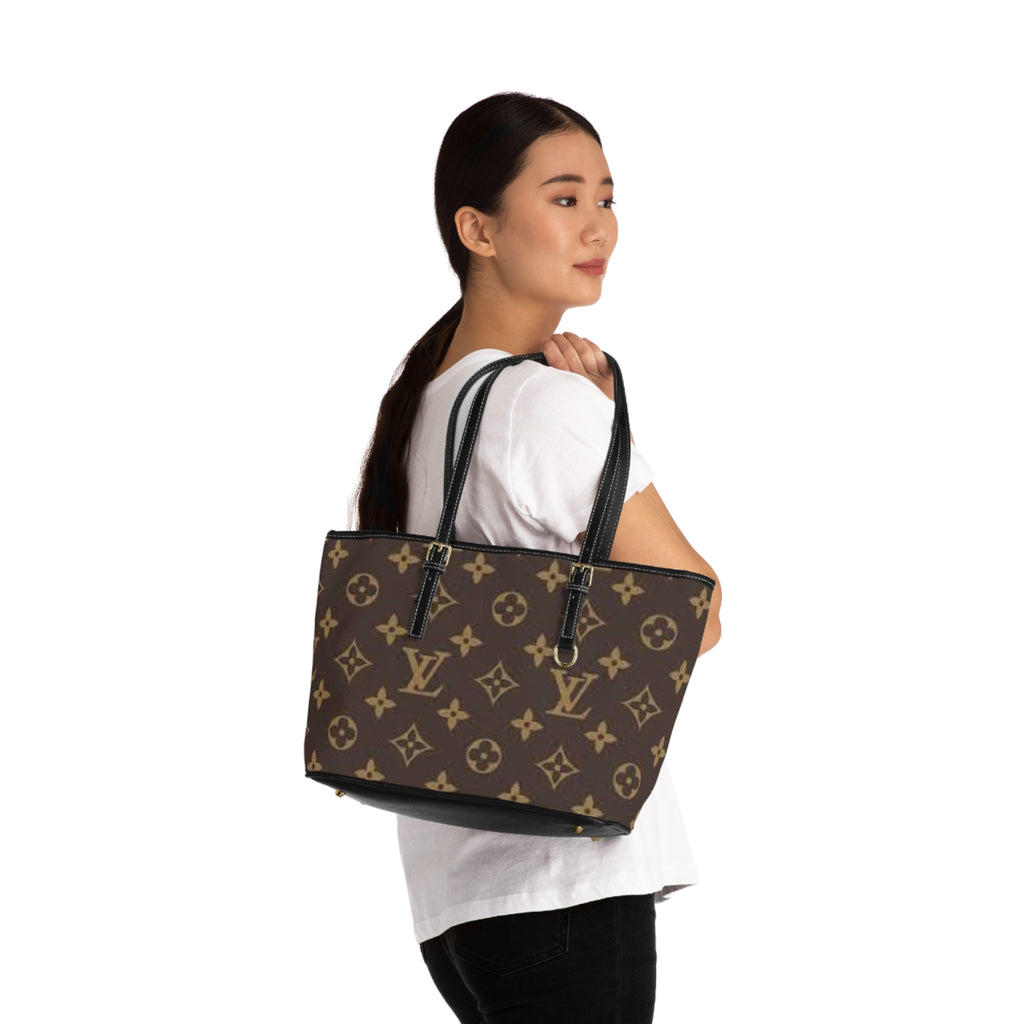 Monogram PU Leather Shoulder Bag - Classic Brown LV Pattern Tote