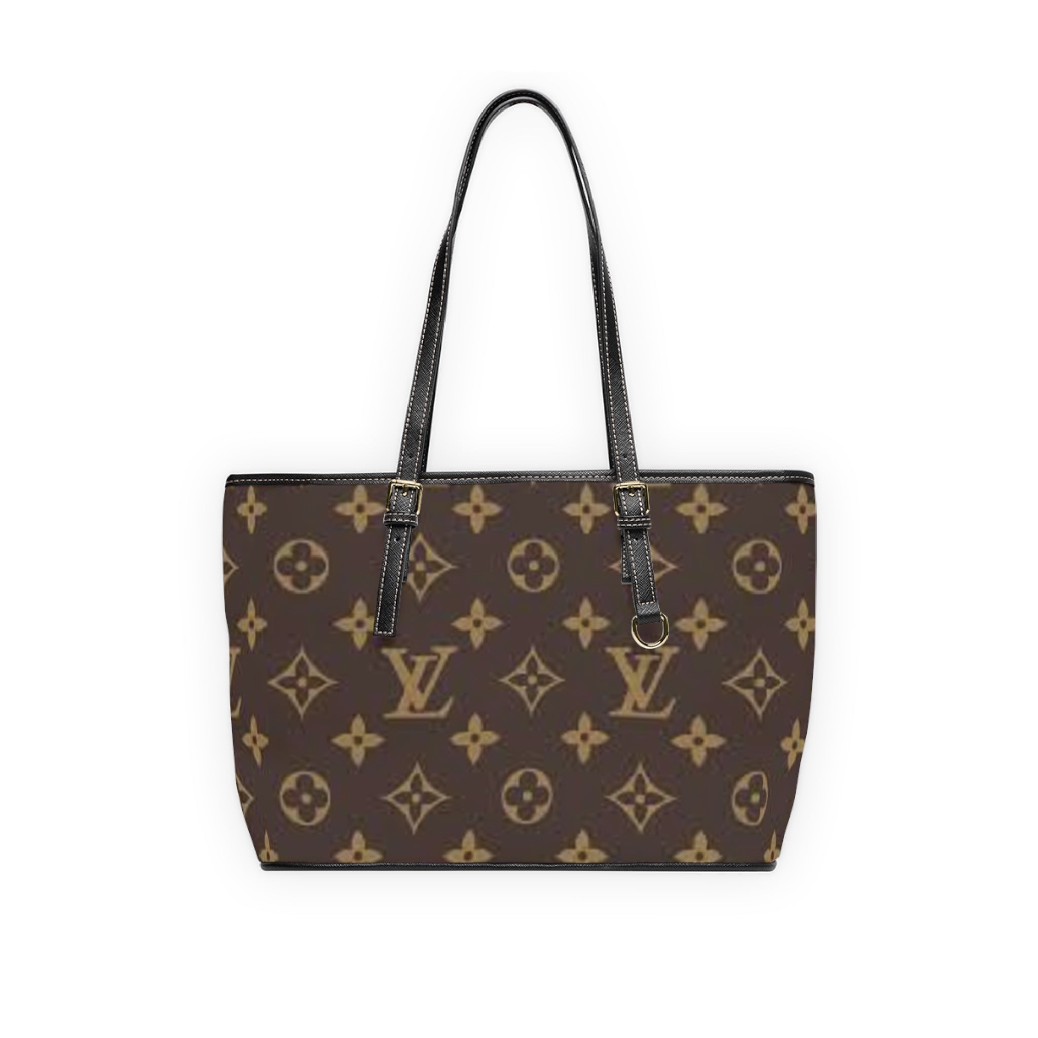 Monogram PU Leather Shoulder Bag - Classic Brown LV Pattern Tote