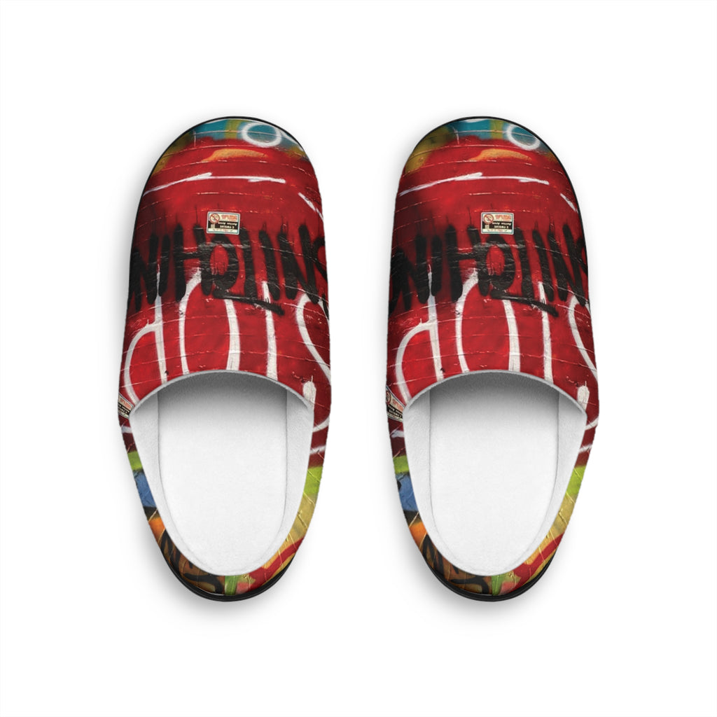 Graffiti-Style Men's Indoor Slippers — Red Urban Street Art Design