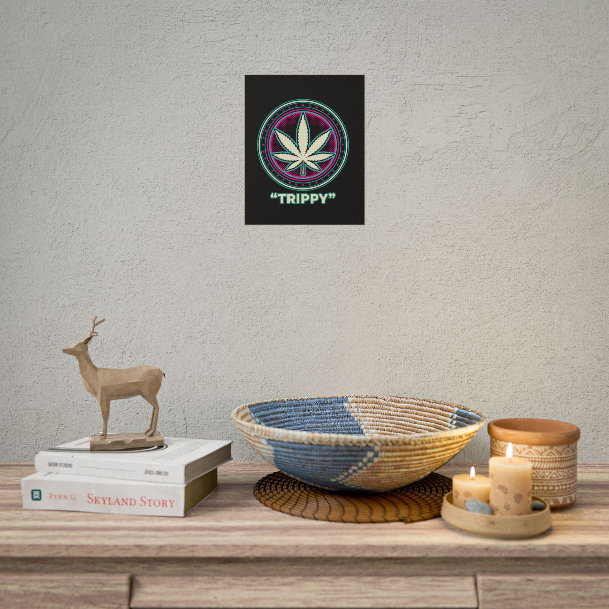Psychedelic Cannabis Poster – "TRIPPY" Retro Leaf Wall Art