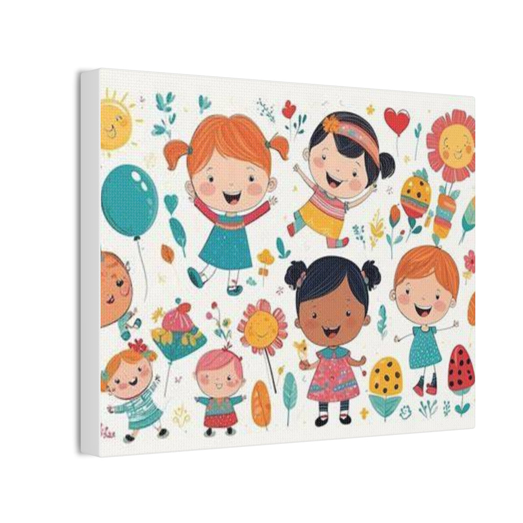 Kids Nursery Canvas Wall Art – Playful Diverse Children Illustration